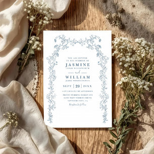 Invitation Mariage Code QR Arch Art Linéaire Floral Vintage B