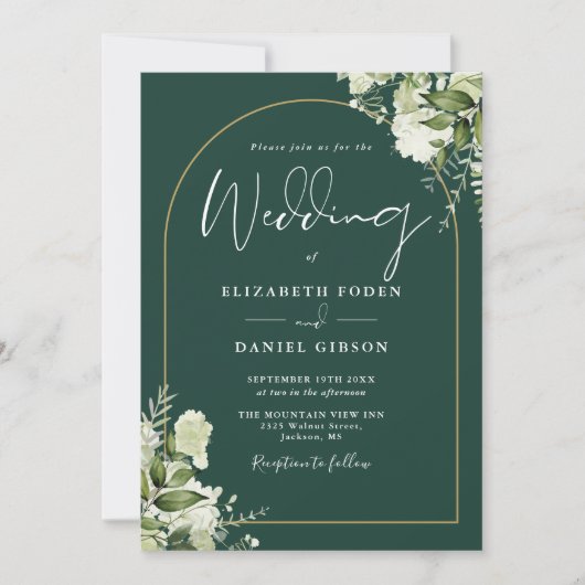 Invitation Mariage Code QR Arche Émeraude de Verdure en Or (Devant)