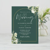 Invitation Mariage Code QR Arche Émeraude de Verdure en Or (Debout devant)