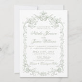 Invitation Mariage Code QR Argent Vieil Argent Vert Sage Vint (Devant)
