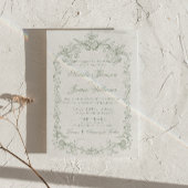 Invitation Mariage Code QR Argent Vieil Argent Vert Sage Vint