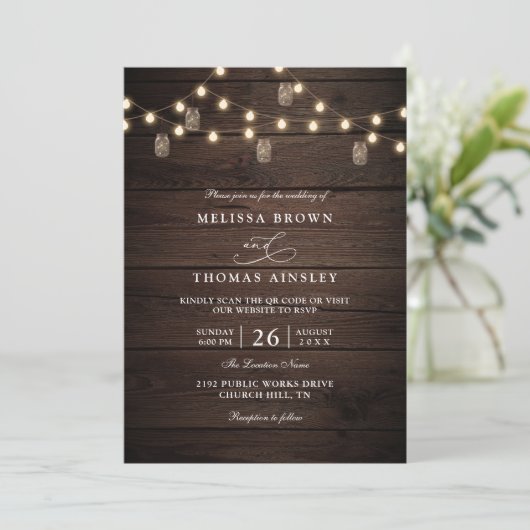 Invitation Mariage code QR automne boho moderne en bois rusti (Debout devant)