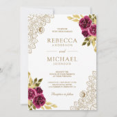 Invitation Mariage Code QR Blanc Dentelle Florale Fuchsia Mag (Devant)