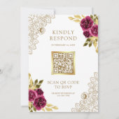 Invitation Mariage Code QR Blanc Dentelle Florale Fuchsia Mag (Dos)
