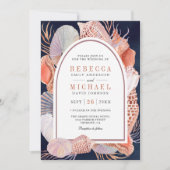 Invitation Mariage Code QR Bleu Marine Thème Marin Coquillage (Devant)