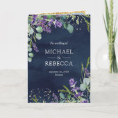 Invitation Mariage Code QR Bleu Nuit Eucalyptus Lavande (Devant)