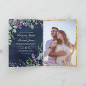 Invitation Mariage Code QR Bleu Nuit Eucalyptus Lavande (Intérieur)