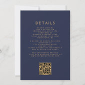 Invitation Mariage Code QR Bleu Nuit Fleur Or Doré Orange Brû (Dos)