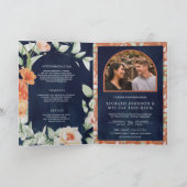 Invitation Mariage Code QR Bleu Nuit Floral Bohème Terreux (Intérieur)