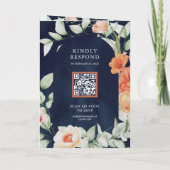 Invitation Mariage Code QR Bleu Nuit Floral Bohème Terreux (Dos)