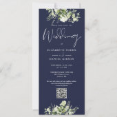 Invitation Mariage Code QR Bleu Nuit Floral Verdure (Devant)