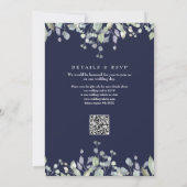Invitation Mariage Code QR Bleu Nuit Floral Vert Lilas (Dos)