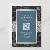 Invitation Mariage Code QR Bleu Poussiéreux Argent Marble Noi (Dos)