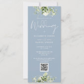 Invitation Mariage Code QR Bleu Poussiéreux Fleurs Vertes (Devant)
