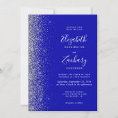 Invitation Mariage Code QR Bleu Royal Paillettes Argentées Mo (Devant)
