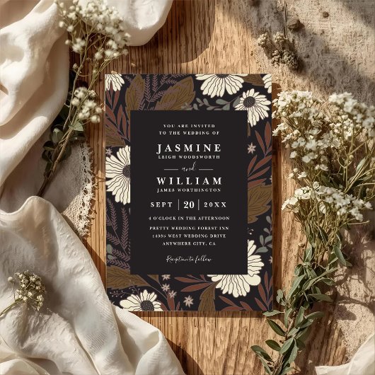 Invitation Mariage code QR Bohème Chic Rustique Fleurs Forest