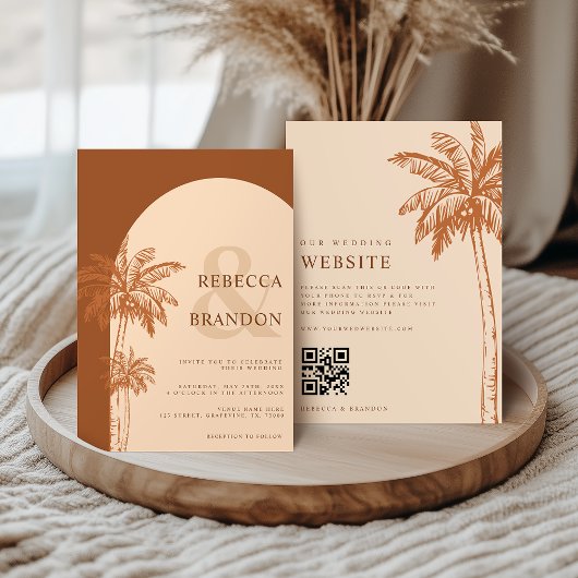 Invitation Mariage Code QR Bohème Plage Terre Cuite
