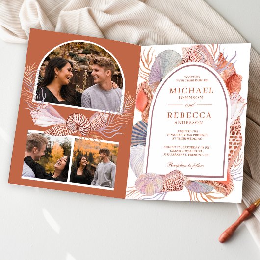 Invitation Mariage Code QR Bohème Rustique Nautilus