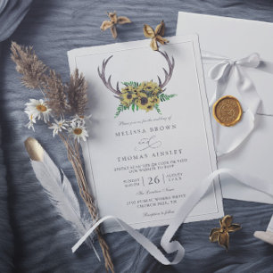 Invitation Mariage Code QR Boho Tournesols Bois de Cerf Rusti