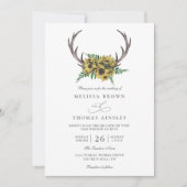 Invitation Mariage Code QR Boho Tournesols Bois de Cerf Rusti (Devant)