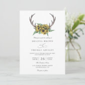 Invitation Mariage Code QR Boho Tournesols Bois de Cerf Rusti (Debout devant)