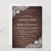 Invitation Mariage Code QR Bois de Grange Rustique Dentelle (Devant)