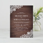 Invitation Mariage Code QR Bois de Grange Rustique Dentelle (Debout devant)