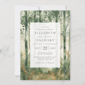 Invitation Mariage Code QR Bois Doré Vert Rustique (Devant)