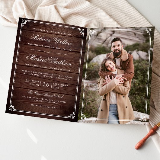 Invitation Mariage Code QR Bois Grange Rustique Photo Minimal