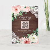 Invitation Mariage Code QR Bois Rustique Dentelle Florale Ros (Dos)