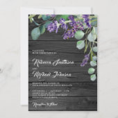 Invitation Mariage Code QR Bois Rustique Lavande Eucalyptus (Devant)