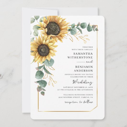 Invitation Mariage Code QR Botanique Tournesol Floral (Devant)