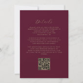 Invitation Mariage Code QR Bourgogne Écriture Dorée Moderne (Dos)