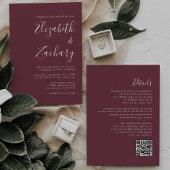 Invitation Mariage Code QR Bourgogne Script Moderne