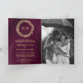 Invitation Mariage Code QR Branche de feuille d'or de prune (Intérieur)