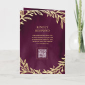 Invitation Mariage Code QR Branche de feuille d'or de prune (Dos)