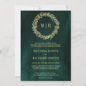 Invitation Mariage Code QR Branche de Feuille d'Or Vert Émera (Devant)