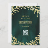 Invitation Mariage Code QR Branche de Feuille d'Or Vert Émera (Dos)