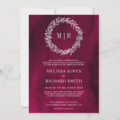 Invitation Mariage Code QR Branche Feuille Argent Rose Magent (Devant)