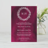 Invitation Mariage Code QR Branche Feuille Argent Rose Magent (Debout devant)