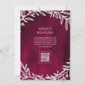 Invitation Mariage Code QR Branche Feuille Argent Rose Magent (Dos)