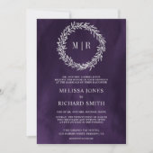 Invitation Mariage Code QR Branche Feuille Argent Violet Fonc (Devant)