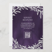 Invitation Mariage Code QR Branche Feuille Argent Violet Fonc (Dos)