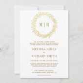 Invitation Mariage Code QR Branche Feuille d'Or Blanc (Devant)