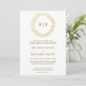 Invitation Mariage Code QR Branche Feuille d'Or Blanc (Debout devant)