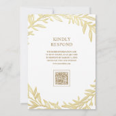 Invitation Mariage Code QR Branche Feuille d'Or Blanc (Dos)