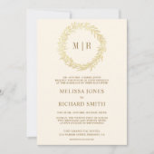 Invitation Mariage Code QR Branche Feuille d'Or Crème (Devant)