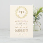 Invitation Mariage Code QR Branche Feuille d'Or Crème (Debout devant)