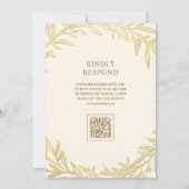 Invitation Mariage Code QR Branche Feuille d'Or Crème (Dos)