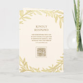 Invitation Mariage Code QR Branche Feuille d'Or Crème (Dos)
